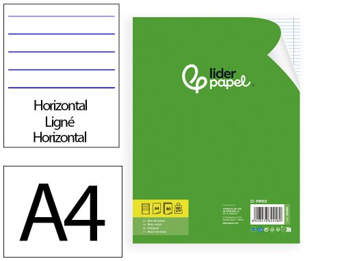 Bloco de notas liderpapel colado pro din a4 80 f pautado azul , Liderpapel , 32458 , 8423473594777